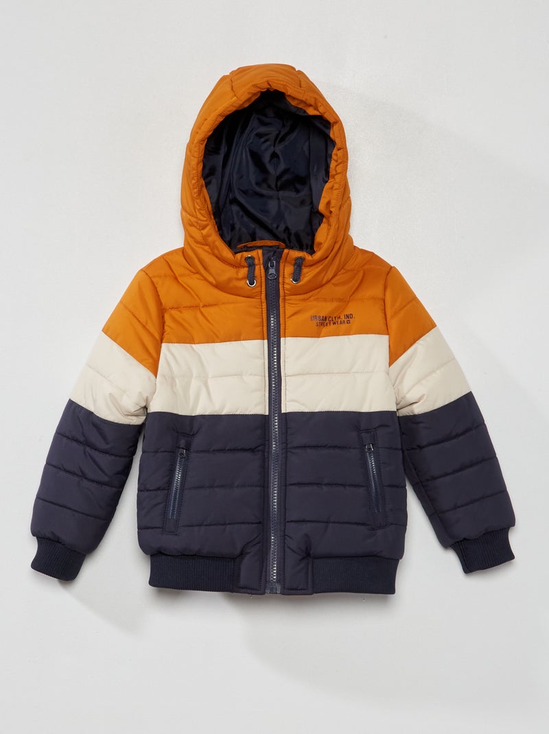 Donsjas met capuchon en colorblock BLAUW - Kiabi