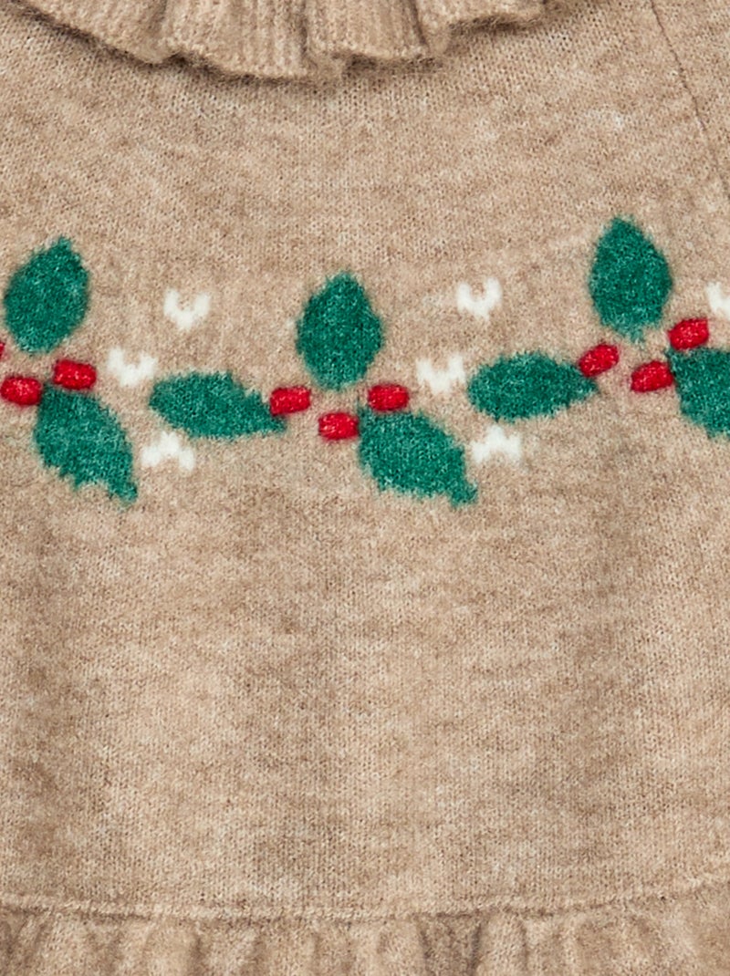 Donzige, gebreide kerstjurk met kraagje Biege - Kiabi