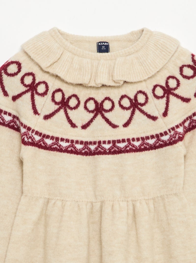 Donzige, gebreide kerstjurk met kraagje Wit - Kiabi
