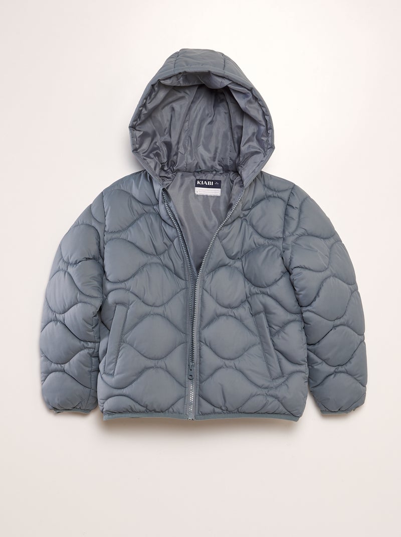 Doorgestikt donsjack met capuchon BLAUW - Kiabi