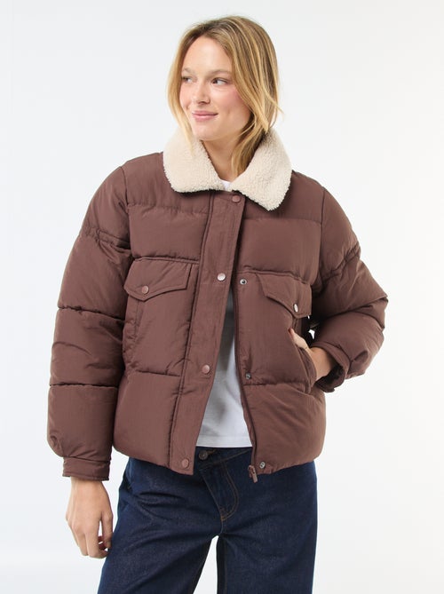 Doorgestikt donsjack met kraag met schapenvachteffect - Kiabi