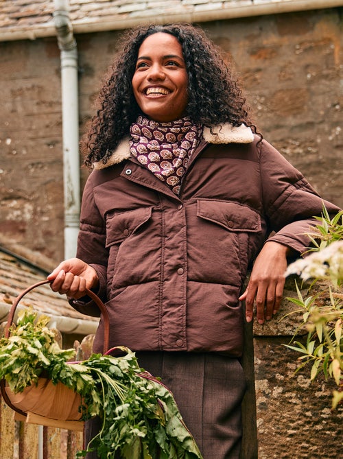 Doorgestikt donsjack met kraag met schapenvachteffect - Kiabi