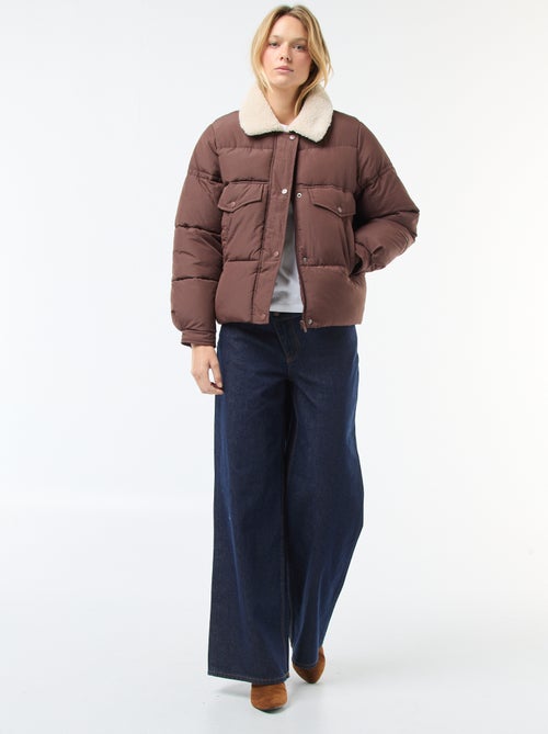 Doorgestikt donsjack met kraag met schapenvachteffect - Kiabi