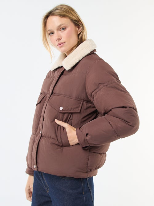 Doorgestikt donsjack met kraag met schapenvachteffect - Kiabi