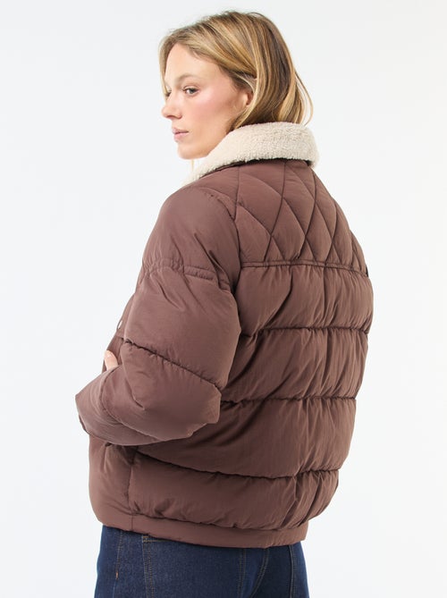 Doorgestikt donsjack met kraag met schapenvachteffect - Kiabi