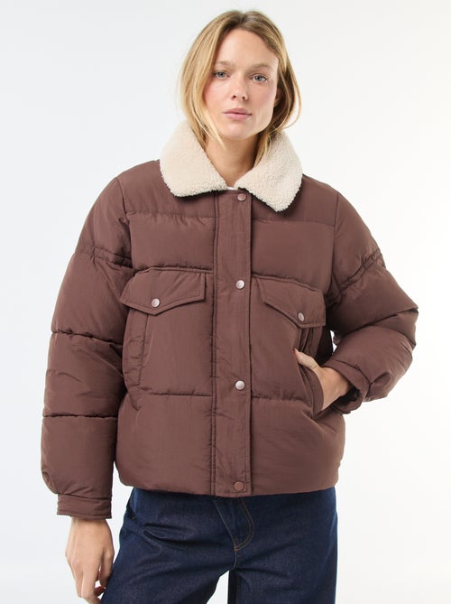 Doorgestikt donsjack met kraag met schapenvachteffect - Kiabi