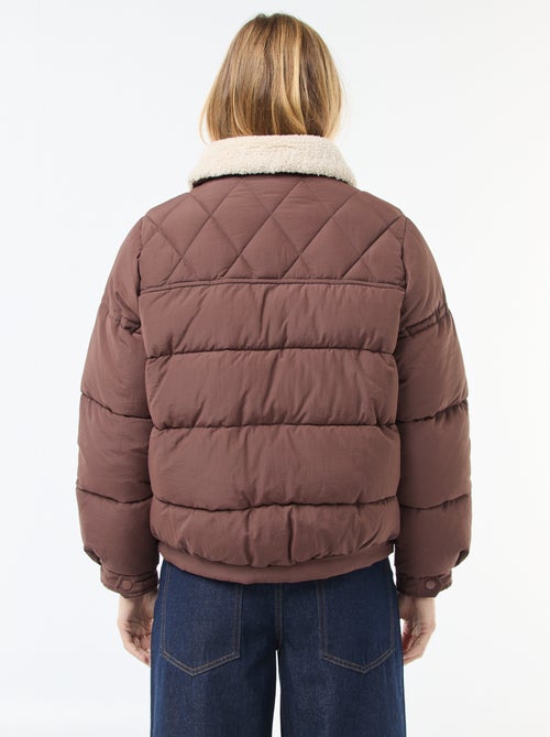 Doorgestikt donsjack met kraag met schapenvachteffect - Kiabi