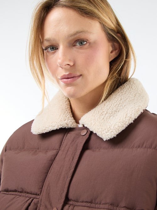 Doorgestikt donsjack met kraag met schapenvachteffect - Kiabi