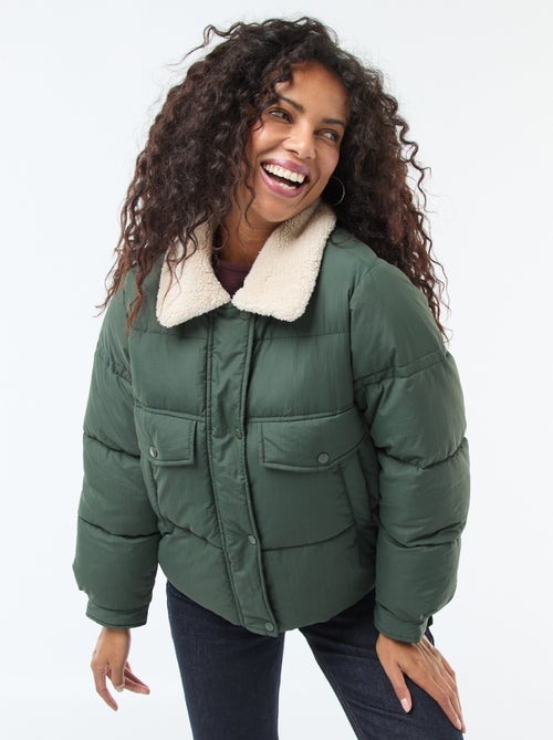 Doorgestikt donsjack met kraag met schapenvachteffect - Kiabi