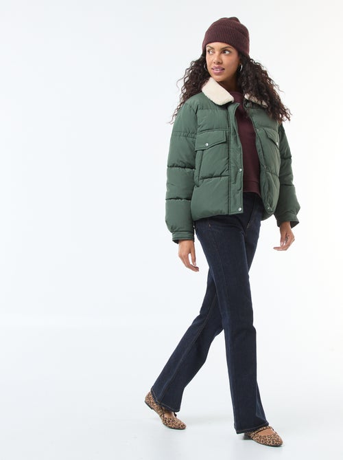 Doorgestikt donsjack met kraag met schapenvachteffect - Kiabi