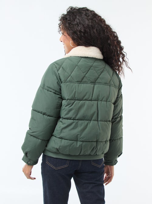 Doorgestikt donsjack met kraag met schapenvachteffect - Kiabi