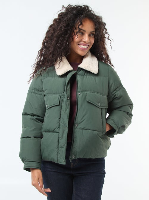 Doorgestikt donsjack met kraag met schapenvachteffect - Kiabi