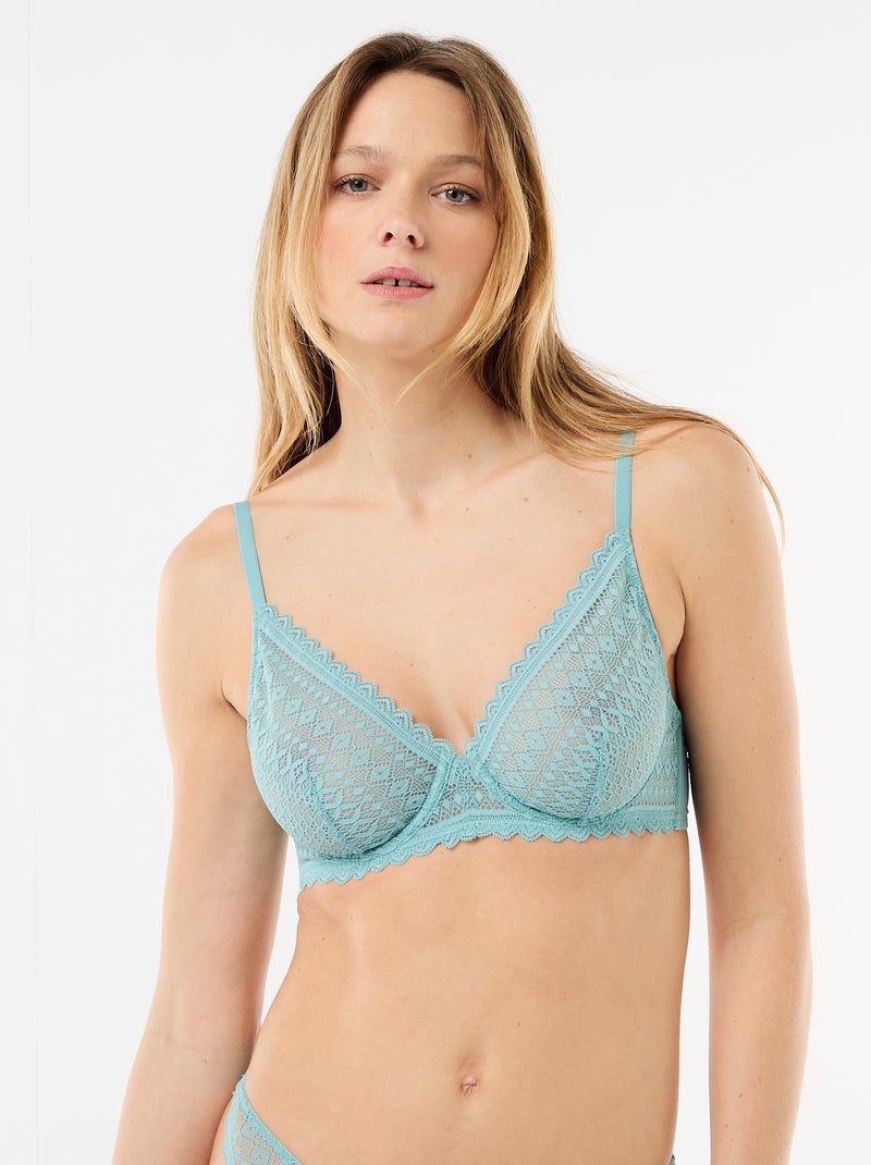 Doorschijnende, kanten beha Blauw - Kiabi