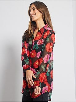 Doorzichtige overhemdbloes met bloemenprint - Kiabi