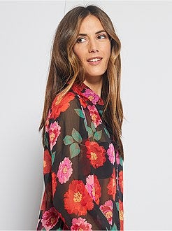 Doorzichtige overhemdbloes met bloemenprint - Kiabi