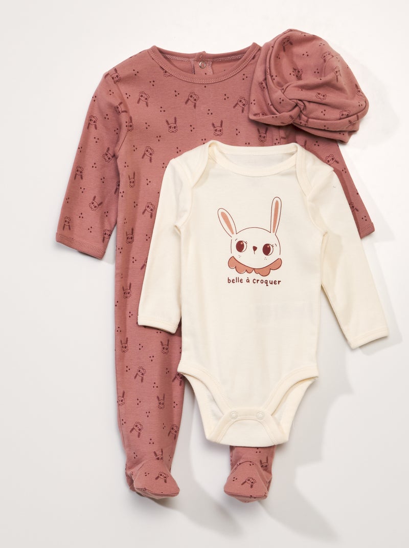 Driedelig setje | Body + pyjama + muts ROSE - Kiabi