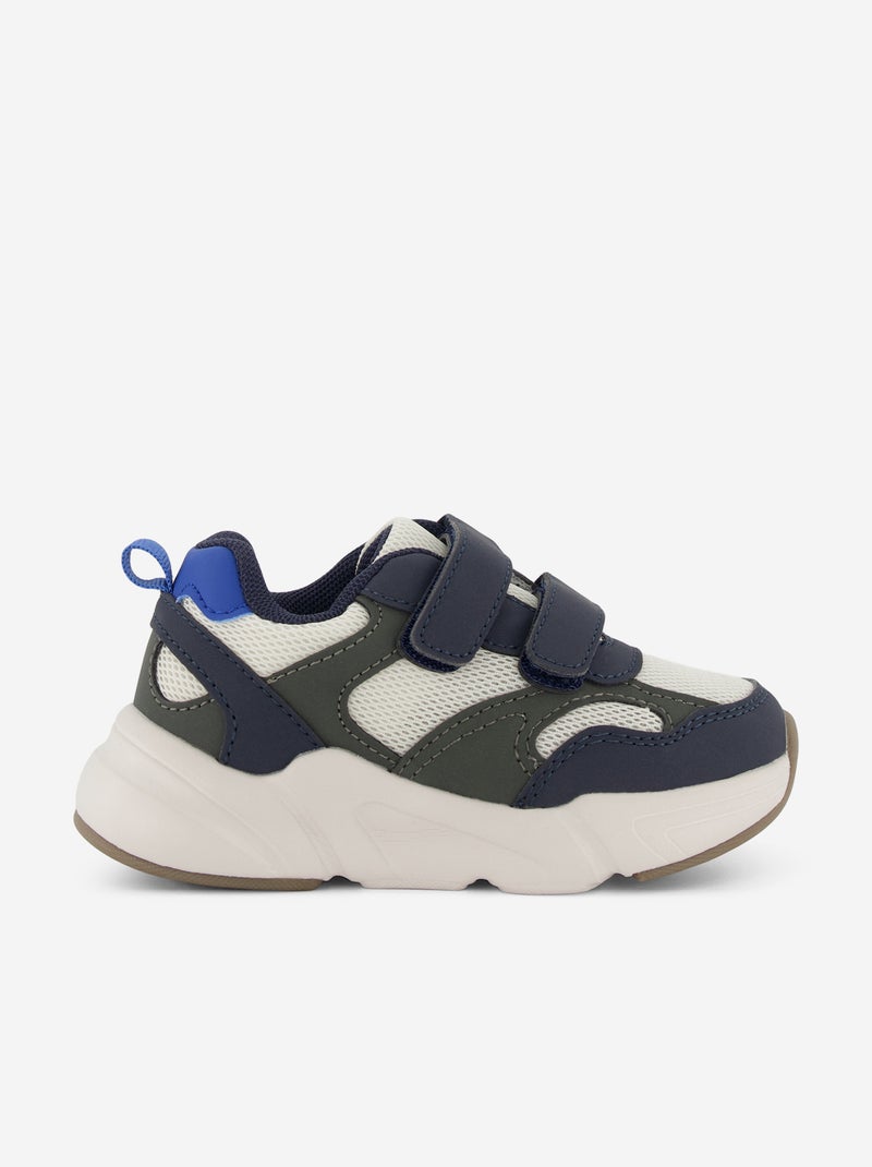 Driekleurige sneakers met klittenband Blauw - Kiabi