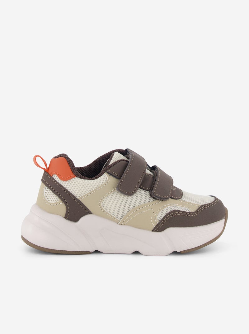 Driekleurige sneakers met klittenband Bruin - Kiabi