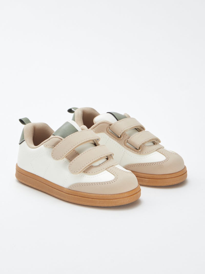 Driekleurige sneakers met klittenbanden Biege - Kiabi