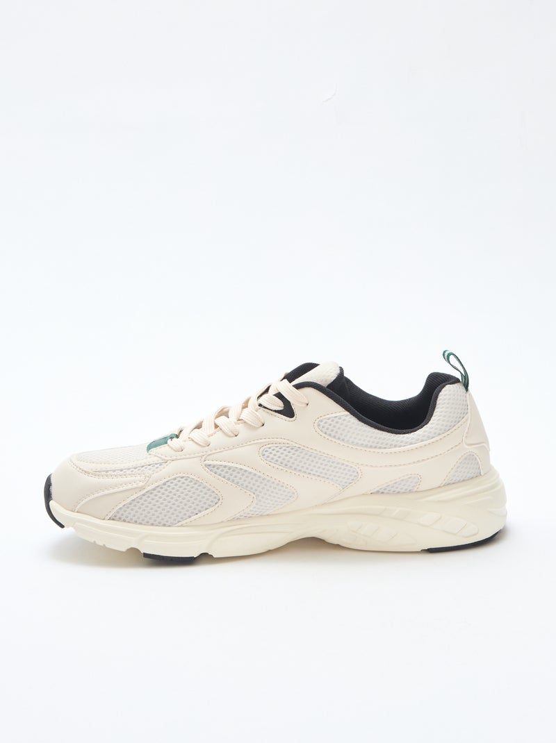 Driekleurige sneakers van mesh en imitatieleer Grijs - Kiabi