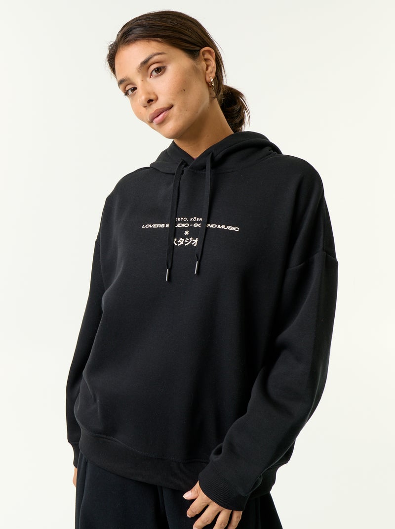 Dubbelzijdig bedrukte hoodie Zwart - Kiabi