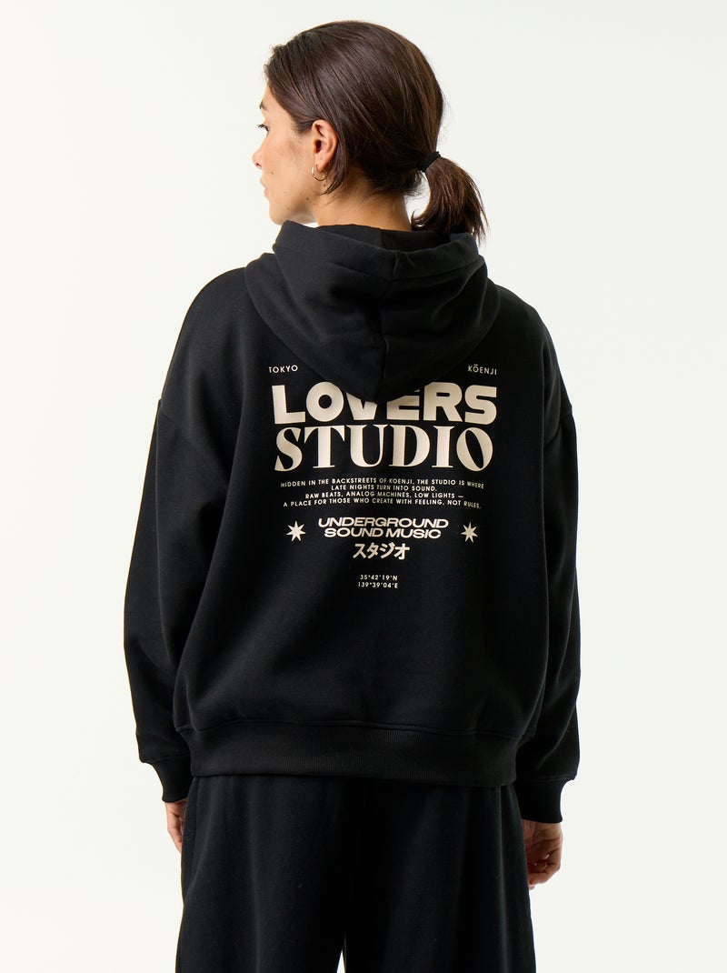 Dubbelzijdig bedrukte hoodie Zwart - Kiabi