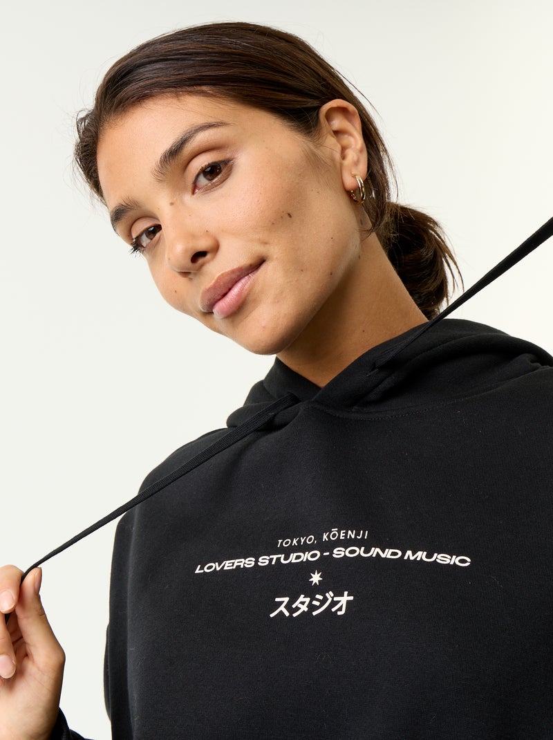 Dubbelzijdig bedrukte hoodie Zwart - Kiabi