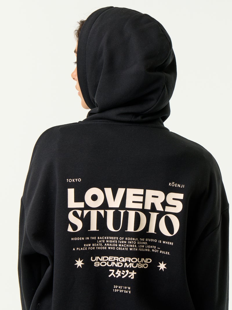 Dubbelzijdig bedrukte hoodie Zwart - Kiabi