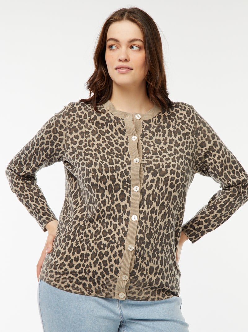 Dun vest met luipaardprint Biege - Kiabi