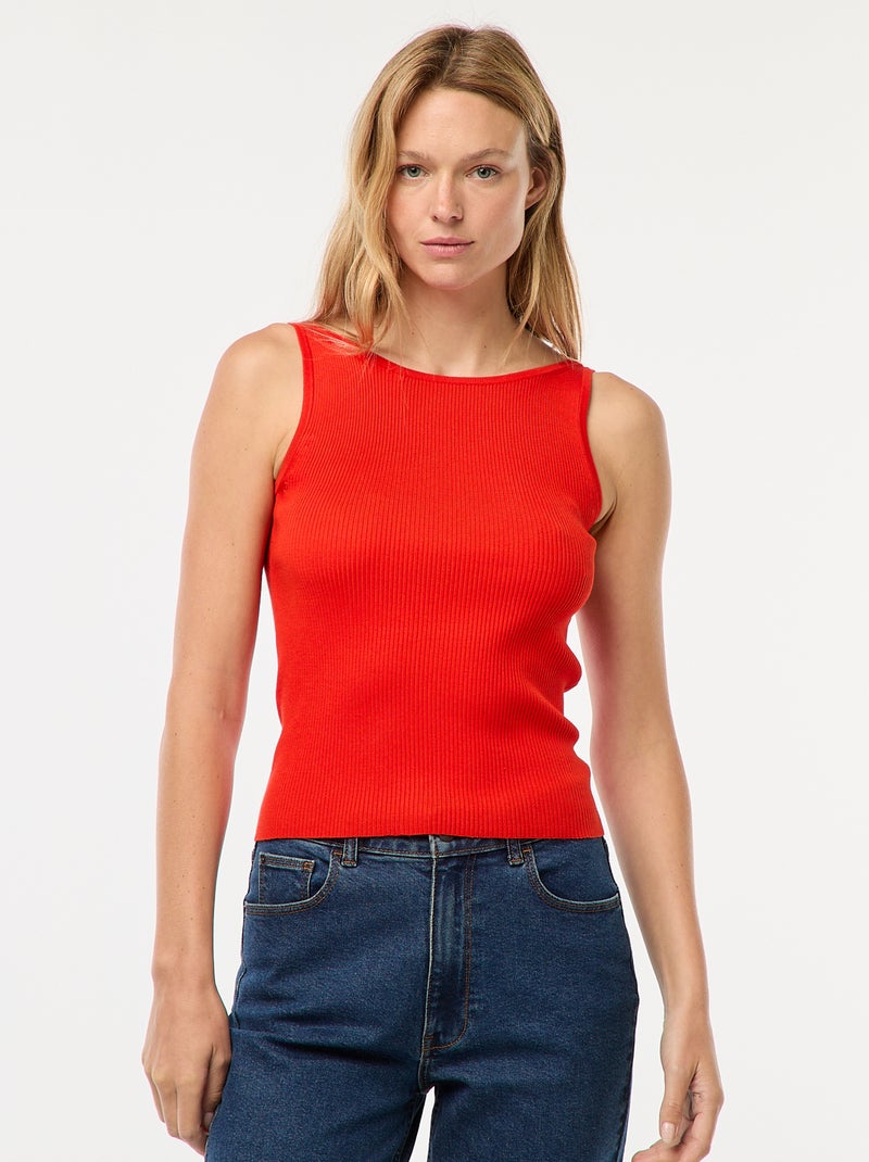 Dunne, gebreide singlet met ribbelpatroon Rood - Kiabi