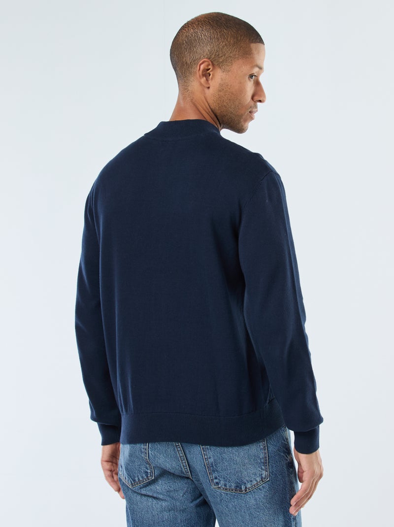 Dunne, gebreide trui met opstaande kraag Blauw - Kiabi