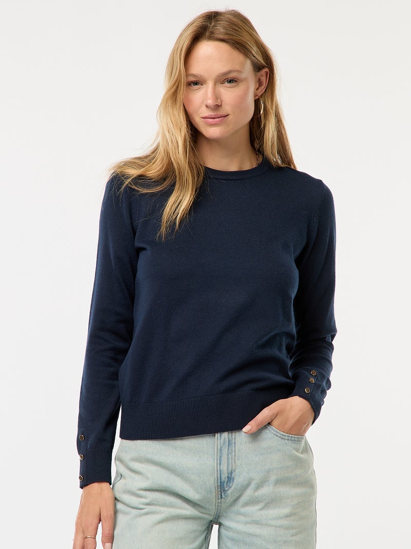 Dunne, gebreide trui met ronde hals Blauw - Kiabi