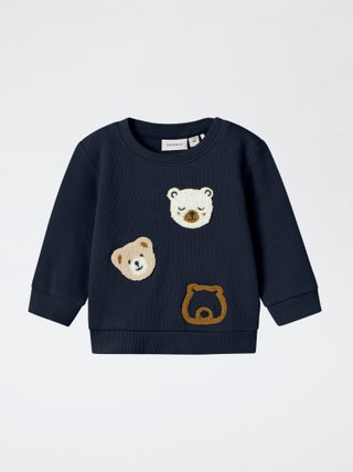 Dunne sweater met beertje in badstof