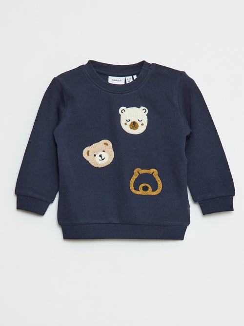 Dunne sweater met beertje in badstof - Kiabi