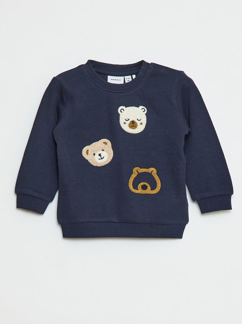 Dunne sweater met beertje in badstof Blauw - Kiabi