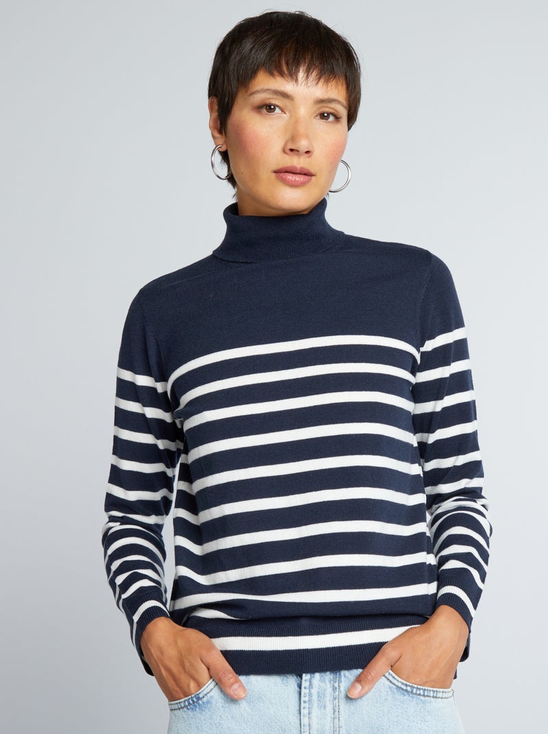 Dunne trui met opstaande kraag BLAUW - Kiabi
