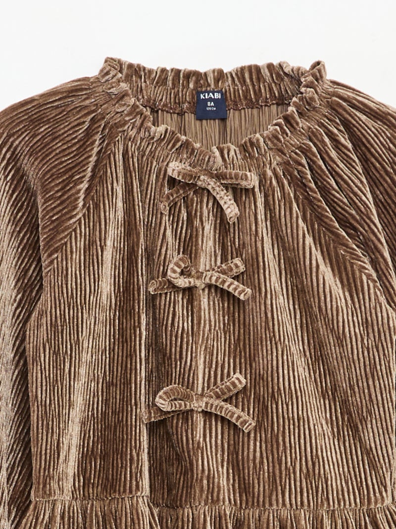 Een feestelijk, effen T-shirt met textuur en strik Biege - Kiabi