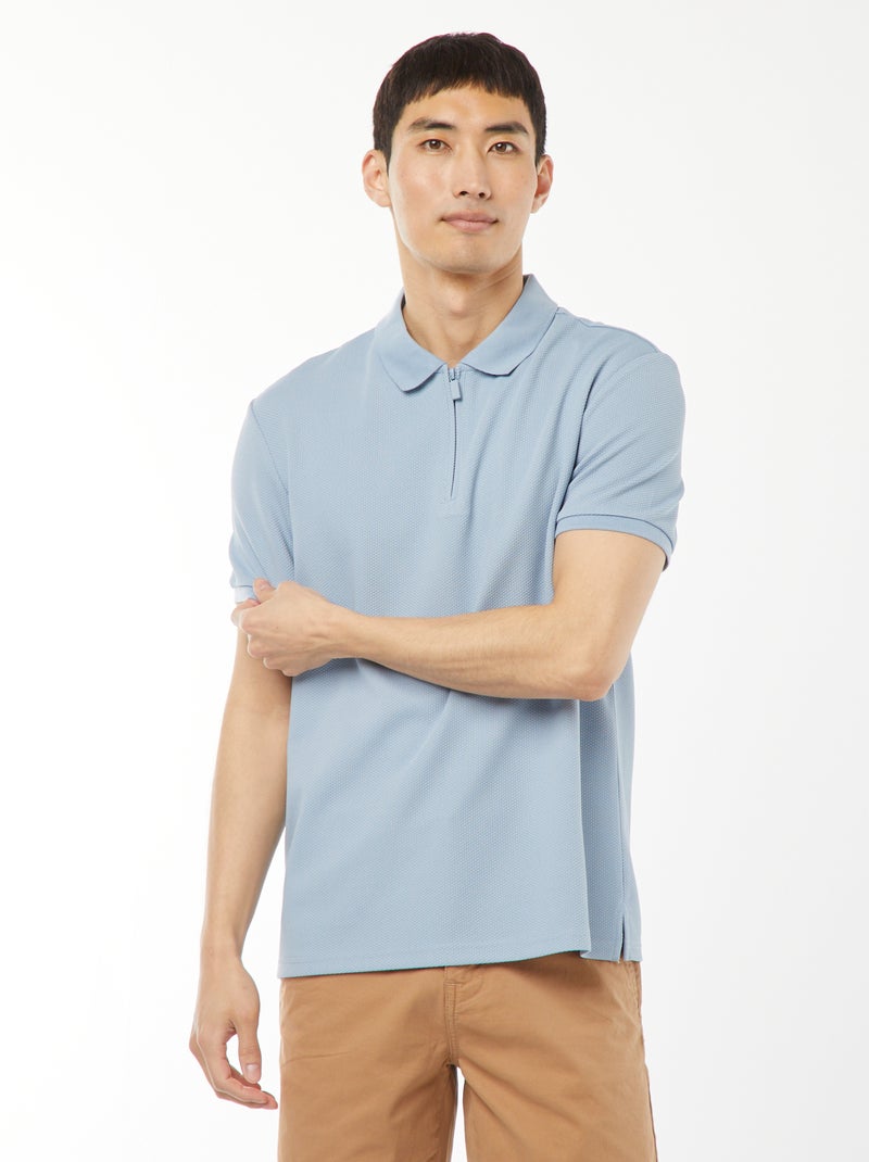 Een polo met wafeltextuur en ritsje aan de hals! BLAUW - Kiabi