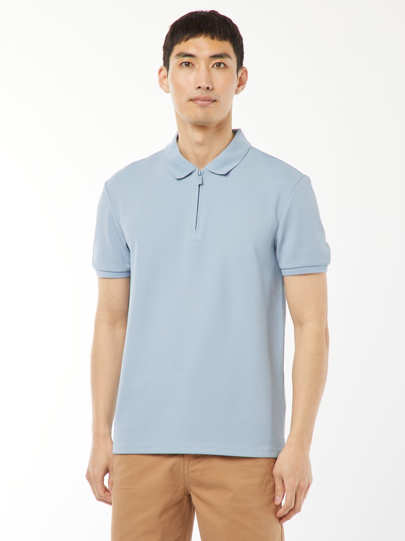 Een polo met wafeltextuur en ritsje aan de hals! BLAUW - Kiabi
