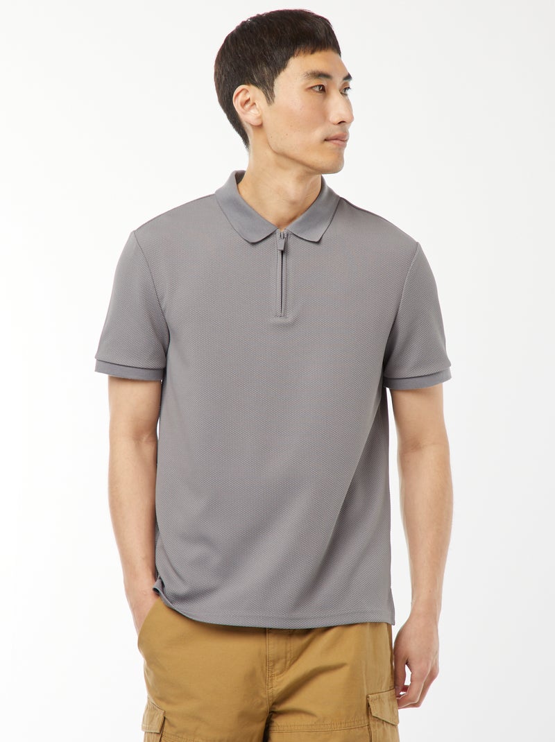 Een polo met wafeltextuur en ritsje aan de hals! GRIJS - Kiabi