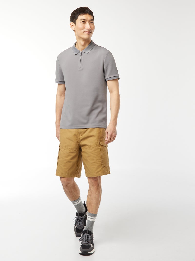 Een polo met wafeltextuur en ritsje aan de hals! GRIJS - Kiabi