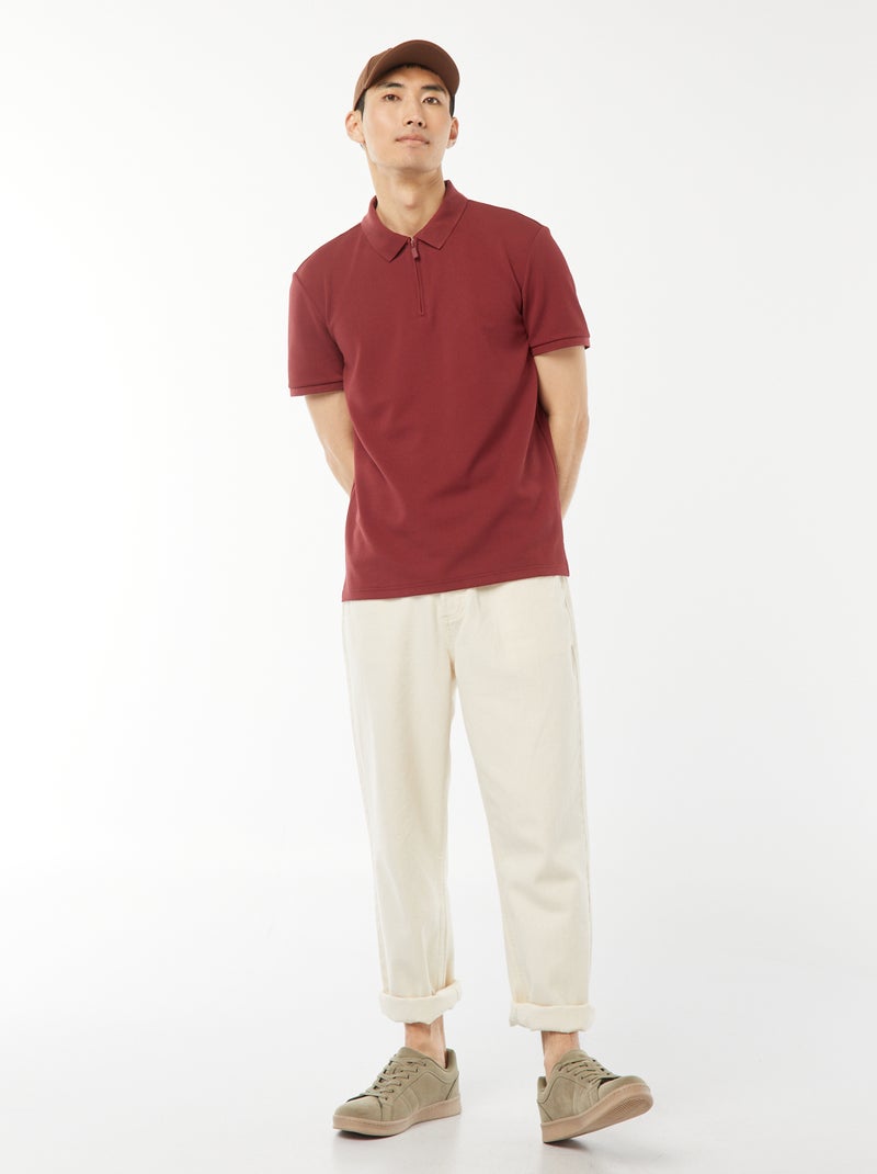 Een polo met wafeltextuur en ritsje aan de hals! ROOD - Kiabi