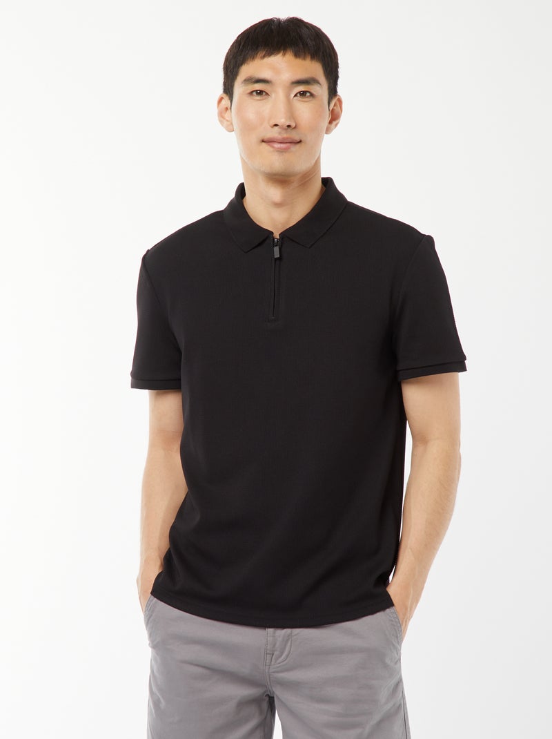 Een polo met wafeltextuur en ritsje aan de hals! zwart - Kiabi