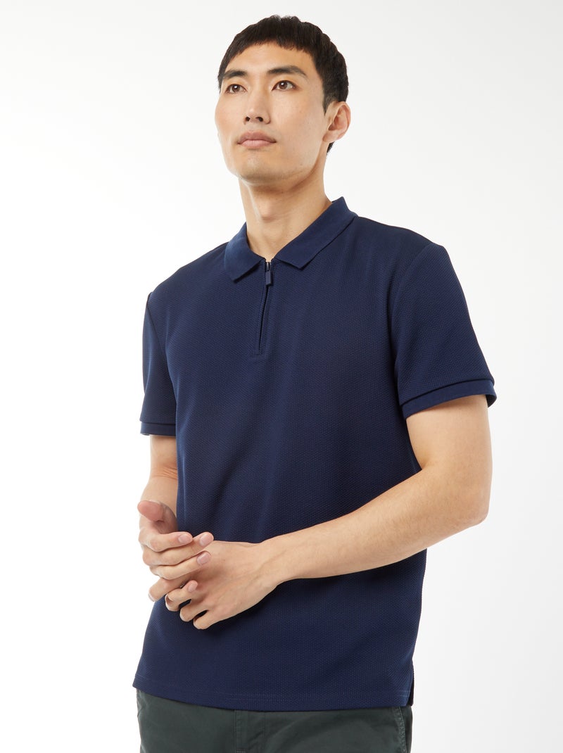 Een polo met wafeltextuur en ritsje aan de hals! ZWART - Kiabi