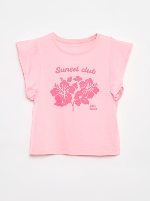 Een T-shirt van jersey met een recto-versoprint en ruchemouwen - Kiabi