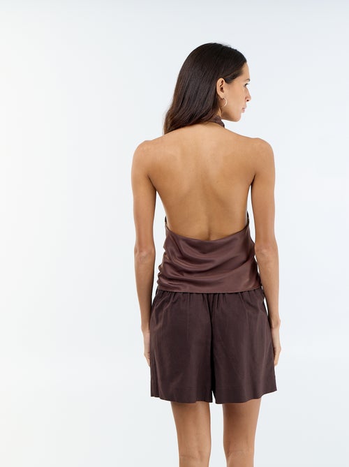 Effen asymmetrische satijnen stretchtop - Kiabi