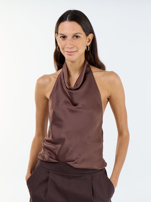 Effen asymmetrische satijnen stretchtop - Kiabi