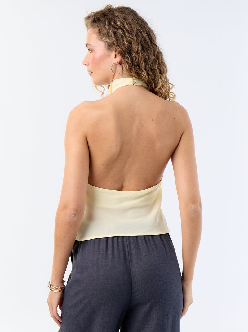 Effen asymmetrische satijnen stretchtop Geel - Kiabi
