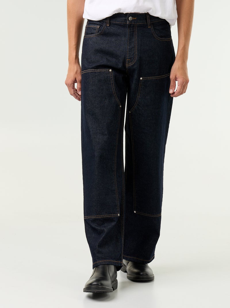 Effen baggy jeans met fantasie-inzetten Blauw - Kiabi