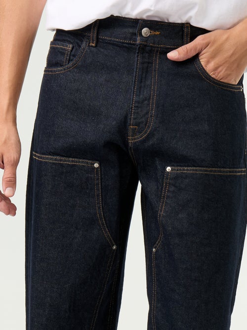Effen baggy jeans met fantasie-inzetten - Kiabi
